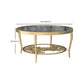 Contemporary Round Glass Top Coffee Table with Iron 4 Legs and Shelf Clearhalo 'Coffee & Accent Tables' 'Coffee Tables' 'coffee_tables' 'furn' 'furn_coffee_tables' 'Furniture' 'Living Room Furniture' 1200x1200_3a5830dc-0640-469b-846c-6b5dad2c1966