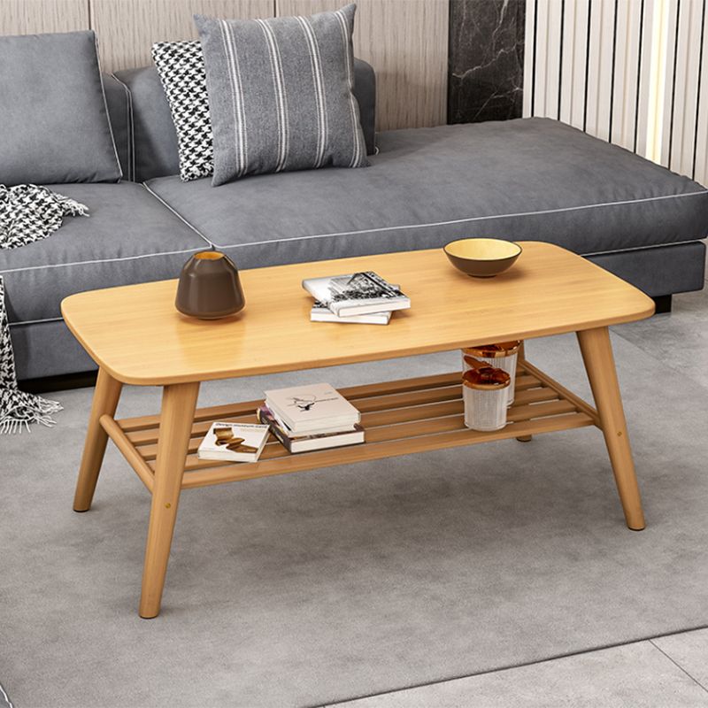 Base rectangulaire à 4 pieds en bois massif de style nordique, avec support de rangement, table basse