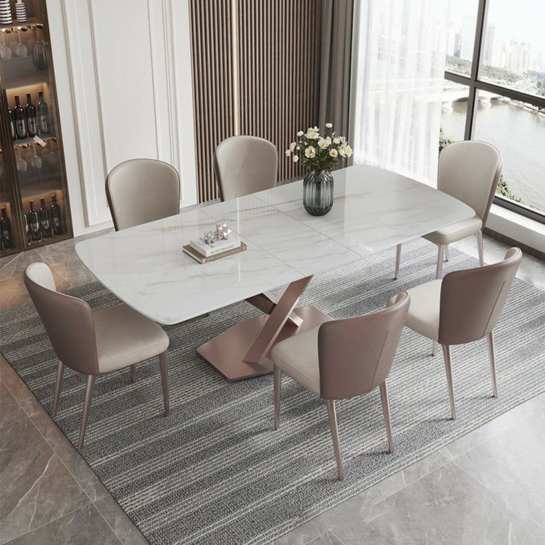 Nordic 1/2/5/6/7 Pieces Dining Set Sintered Stone Dining Table with Leather Chairs Clearhalo 'Dining Room Sets' 'Dining Tables & Seating' 'dining_room_set' 'furn' 'furn_dining_room_set' 'Furniture' 'furniture_dining_room_set' 'Kitchen & Dining Furniture' 1200x1200_3a5f390f-599b-4dd3-8f67-4601247f4719