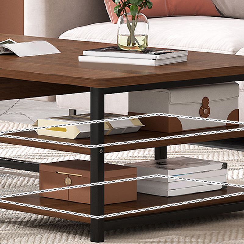 16.5" H Modern Rectangle Wooden Coffee Table Metal Frame Cocktail Table