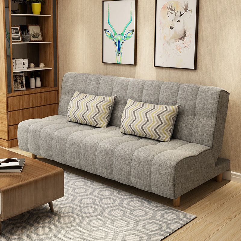 コットンブレンドとフェイクレザーコンテンポラリーアームレスカウチベッド