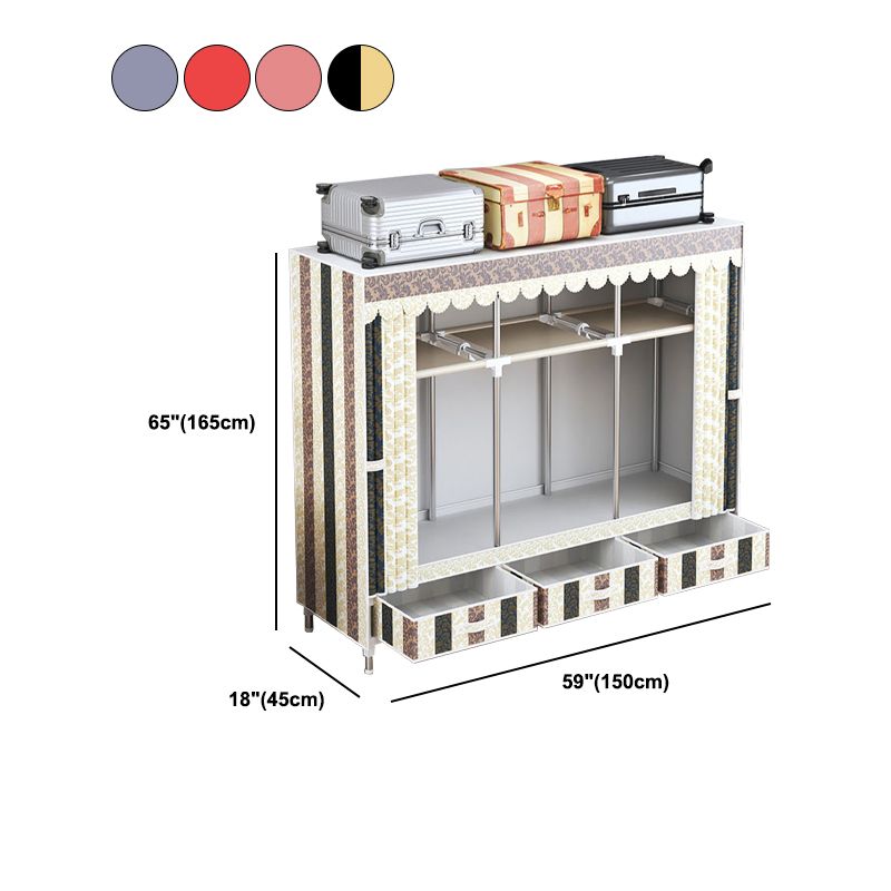 Modern Style Wardrobe Armoire Silver Steel Frame Wardrobe with Drawer Clearhalo 'Armoires & Wardrobes' 'armoires_wardrobes' 'Bedroom Furniture' 'furn' 'furn_armoires_wardrobes' 'Furniture' 1200x1200_3a654b9a-3132-4edd-8fab-5011782d5eab