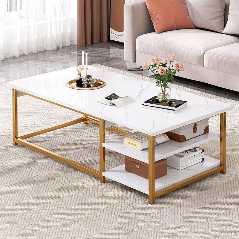 Tavolo da cocktail di caffè rettangolare moderno con scaffali di stoccaggio