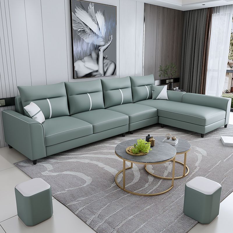 Modern Faux Leather Square Arm Sectional Pillowed Back Cushions Sofa and Chaise Clearhalo 'furn' 'furn_sectionals' 'Furniture' 'furniture_sectionals' 'kitchen' 'kitchen_sectionals' 'Living Room Furniture' 'Sectionals' 1200x1200_3a699429-112b-4a00-89b9-2ae414c7b34e