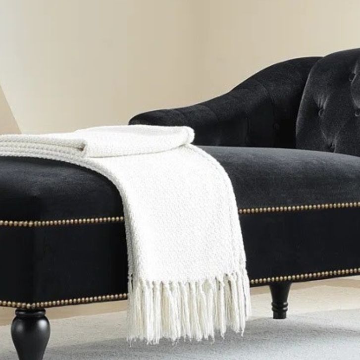 Modern Velvet Upholstered Cushioned One Armed Chaise Lounge with Nailhead Trim
