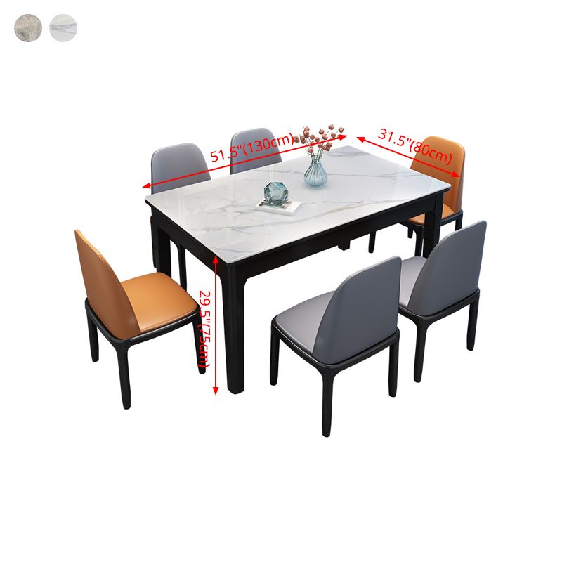 Rectangle 4 Legs Table Mid-Century Modern White Tone Fixed Table of Sintered Stone Clearhalo ' dining_table' 'Dining Tables & Seating' 'Dining Tables' 'furn' 'furn_dining_table' 'Furniture' 'furniture_dining_table' 'Kitchen & Dining Furniture' 'kitchen&dining_furn' 'kitchen' 'kitchen_dining_table' 1200x1200_3a6a8e45-d760-4735-9132-64f8bdb30dc4