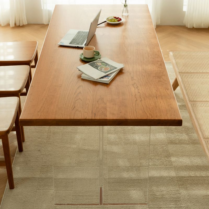 Modern Solid Wood Dining Table Natural Oak Rectangular Top with Double Pedestal Clearhalo 'Dining Tables & Seating' 'Dining Tables' 'dining_table' 'furn' 'furn_dining_table' 'Furniture' 'Kitchen & Dining Furniture' 1200x1200_3a6df56f-28cc-418d-87b6-20fc7000b405