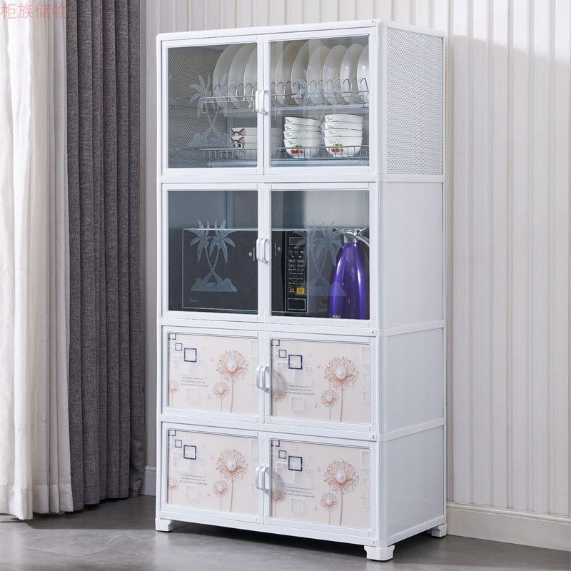 Metal Kitchen Open Storage Buffet Sideboard White Glass Doors Side Board Clearhalo 'buffet_sideboard' 'Buffets & Sideboards' 'furn' 'furn_buffet_sideboard' 'Furniture' 'furniture_buffet_sideboard' 'Kitchen & Dining Furniture' 1200x1200_3a71467f-b9fc-4b35-a025-693509efd3e3