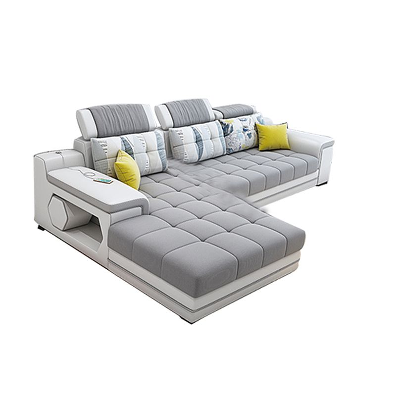Light-grey Pillow Top Arm Sectional Pillowed Back Cushions, Adjustable Clearhalo 'furn' 'furn_sectionals' 'Furniture' 'furniture_sectionals' 'kitchen' 'kitchen_sectionals' 'Living Room Furniture' 'Sectionals' 1200x1200_3a71596a-3760-4f78-945c-960c3dba21d5