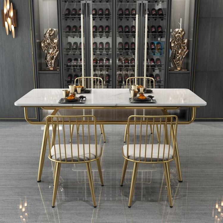 Traditional Luxury Dining Table Rectangle 4 Legs Dining Table with Gold Frame Clearhalo 'Dining Tables & Seating' 'Dining Tables' 'dining_table' 'furn' 'furn_dining_table' 'Furniture' 'furniture_dining_table' 'Kitchen & Dining Furniture' 'kitchen' 'kitchen_dining_table' 1200x1200_3a71ec64-c0d5-46fa-95b1-aac3f31b4781