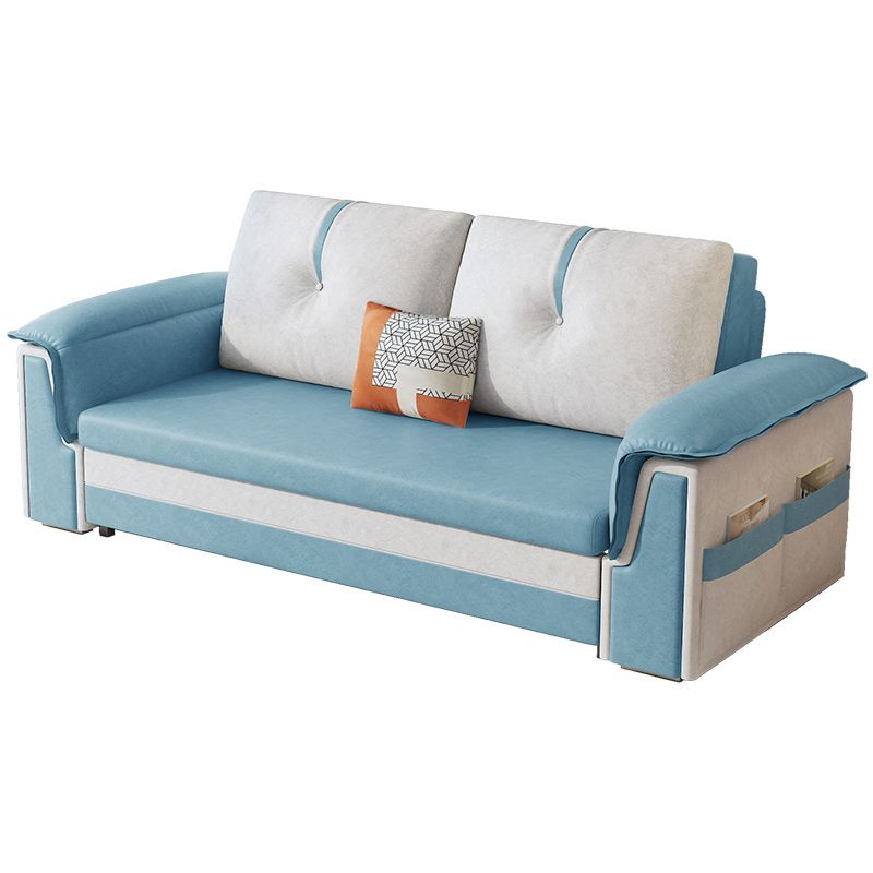 Scandinavian Faux Leather Sleeper Sofa Upholstered Pillow Top Arm Sofa Bed