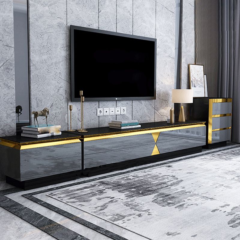 Glass Enclosed Storage TV Console Luxury TV Cabinet with Glide Drawers Clearhalo 'furn' 'furn_tv_stands_entertainment_centers' 'Furniture' 'Living Room Furniture' 'TV Stands & Entertainment Centers' 'TV Stands & Media Storage Furniture' 'tv_stands_entertainment_centers' 1200x1200_3a7a5f2f-b017-49d5-8b5e-a1428901b136