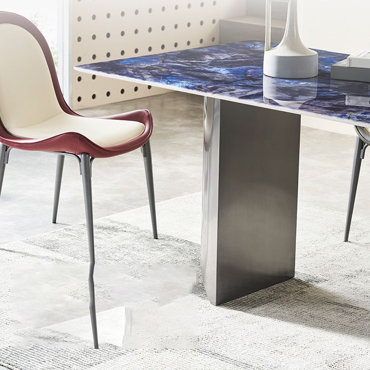 Mesa de comedor fija de piedra rectangular estilo simplicidad con pedestal doble