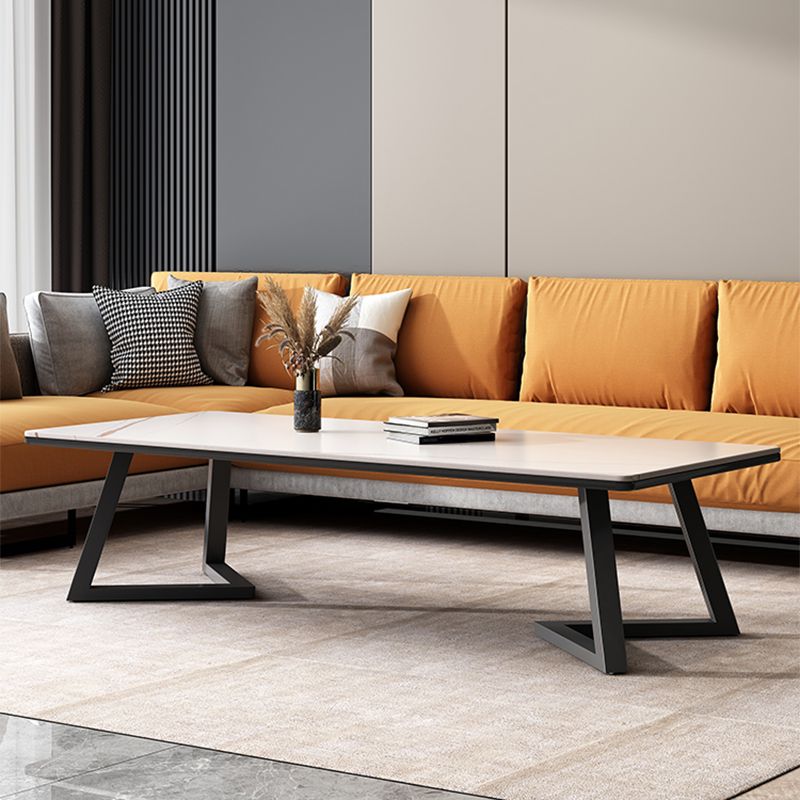 Rechthoekige 1 enkele salontafel Stone top metalen cocktailtafel