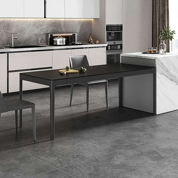 Modern Style Sintered Stone Dining Room Dinner Kitchen Table Black Rectangle Table Clearhalo ' dining_table' 'Dining Tables & Seating' 'Dining Tables' 'Furniture' 'furniture_dining_table' 'Kitchen & Dining Furniture' 'kitchen&dining_furn' 'kitchen' 'kitchen_dining_table' 1200x1200_3a83045d-1293-47d4-9671-80065e21beb8