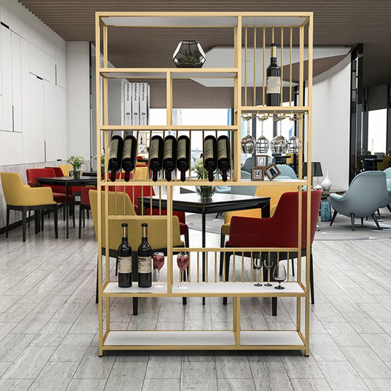 Bottiglia di vino in metallo e portabicchieri in vetro Porta del pavimento moderno con scaffale