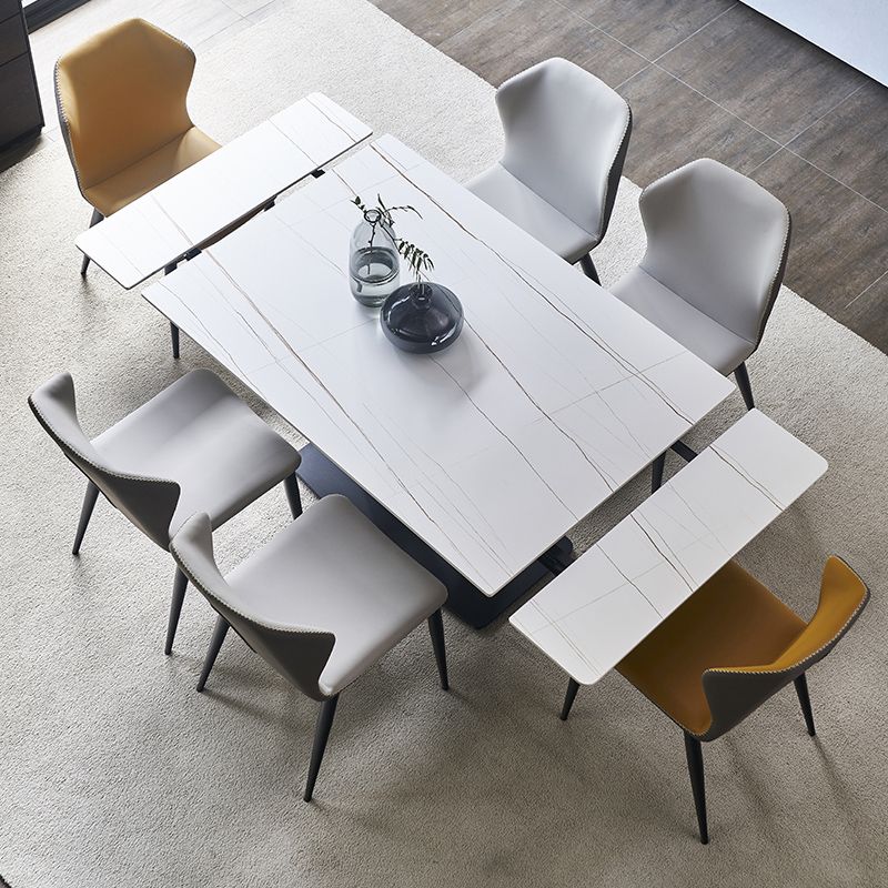 Contemporary Rectangle Dining Room Table Sintered Stone Table with Black Pedestal Base Clearhalo ' dining_table' 'Dining Tables & Seating' 'Dining Tables' 'furn' 'furn_dining_table' 'Furniture' 'furniture_dining_table' 'Kitchen & Dining Furniture' 'kitchen&dining_furn' 'kitchen' 'kitchen_dining_table' 1200x1200_3a83a114-fd11-4a8f-8eda-2cacc2b4a05e