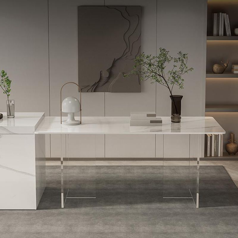 Modern Sintered Stone Dining Table Acrylic Dining Table with Double Pedestal Base Clearhalo 'Dining Tables & Seating' 'Dining Tables' 'dining_table' 'furn' 'furn_dining_table' 'Furniture' 'Kitchen & Dining Furniture' 1200x1200_3a87cbff-f0d9-43db-a07f-e00dee5dc87a