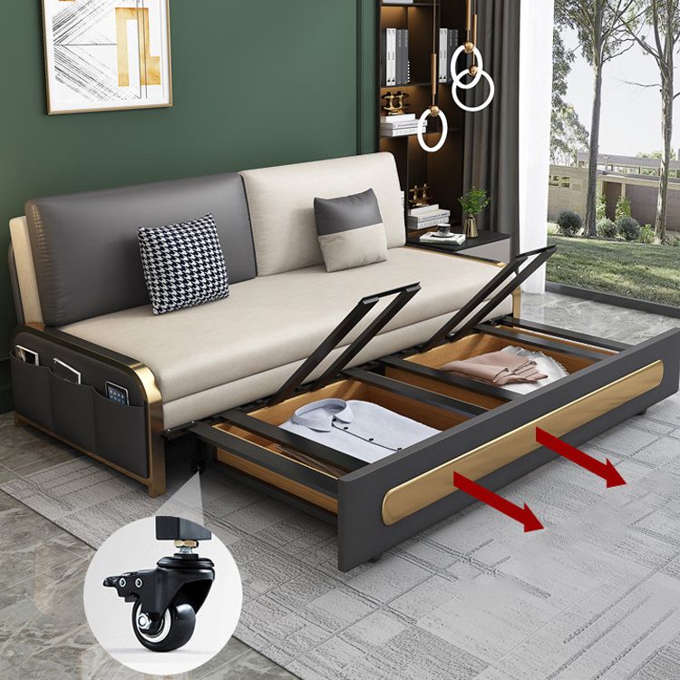 Contemporary 35.43" H Faux Leather Armless Sofa Bed For Apartment