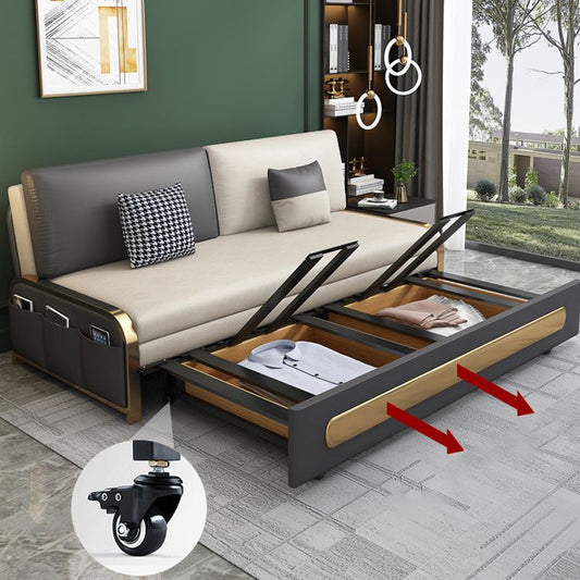 Contemporary 35.43" H Faux Leather Armless Sofa Bed For Apartment