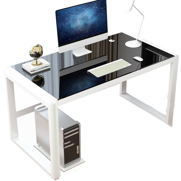 Contemporary Glass-Top Office Desk Antique Finish Computer Desk with Metal Legs Clearhalo 'furn' 'furn_office_desk' 'Furniture' 'Office Desks' 'Office Furniture' 'office_desk' 1200x1200_3a8b53b5-f8be-4aea-ad9c-7696a3338ce6