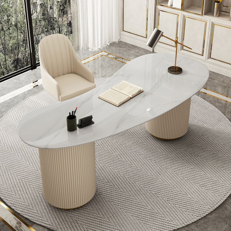 モダンな3引き出しオフィスデスクストーン29.53 "背の高い白いライティングデスク