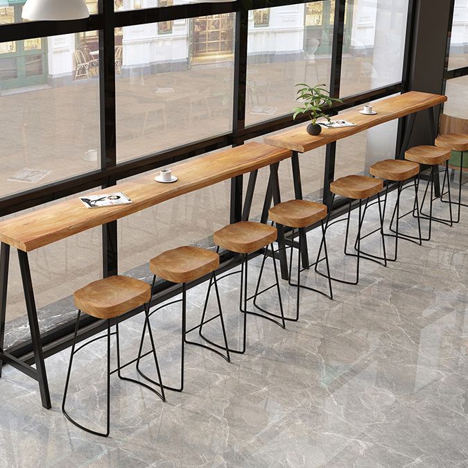 Light Brown Modern Style Bar Table in Solid Wood and Iron Cafe Bar Table, Only Table Clearhalo 'Bar Furniture' 'Bar Tables' 'bar_tables' 'furn' 'furn_bar_tables' 'Furniture' 'furniture_bar_tables' 'Kitchen & Dining Furniture' 1200x1200_3a8f0af2-8f3e-470c-b8cd-d075d1394730