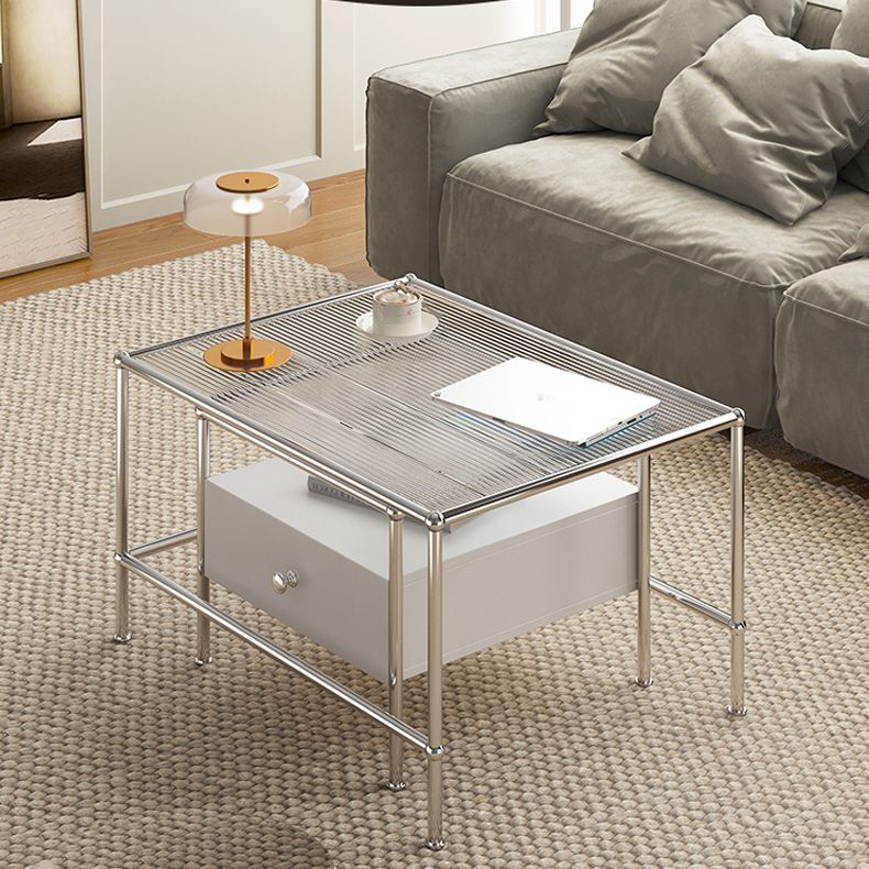 Modern 2 Nesting Glass Coffee Table Set Steel 4 Legs 1 - Drawer Cocktail Table Clearhalo 'Coffee & Accent Tables' 'Coffee Tables' 'coffee_tables' 'furn' 'furn_coffee_tables' 'Furniture' 'Living Room Furniture' 1200x1200_3a921f6c-d356-45d4-bfbd-0884d96098cc