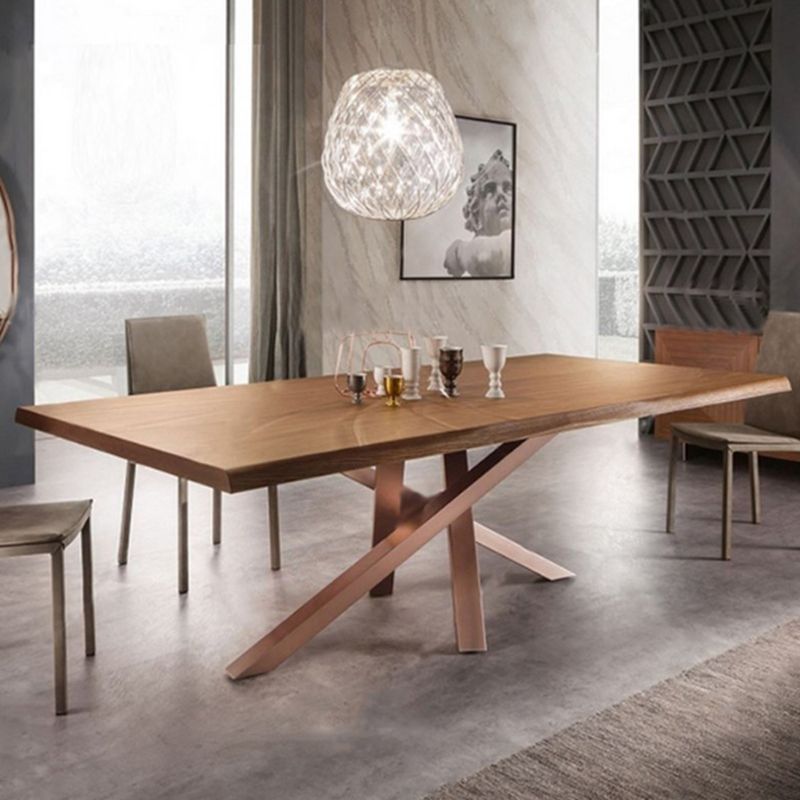 Pine Solid Wood Dining Table Single Pedestal Metallic Base Rectangle Table for Home Clearhalo ' dining_table' 'Dining Tables & Seating' 'Dining Tables' 'furn' 'furn_dining_table' 'Furniture' 'furniture_dining_table' 'Kitchen & Dining Furniture' 'kitchen&dining_furn' 'kitchen' 'kitchen_dining_table' 1200x1200_3a941157-4690-45c8-8aec-8676e8788523