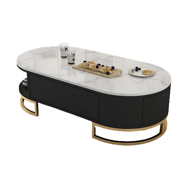 Table basse à base de piédestal Glam blanche avec plateau en pierre et base en métal
