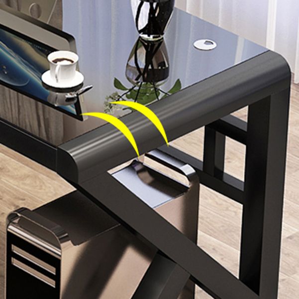 Contemporary Rectangular Computer Desk Toughened Glass Desktop Trestle Base Desk Clearhalo 'furn' 'furn_office_desk' 'Furniture' 'furniture_office_desk' 'Office Desks' 'Office Furniture' 'office_desk' 1200x1200_3a967f01-54dd-41ff-86a4-33f0a236d426
