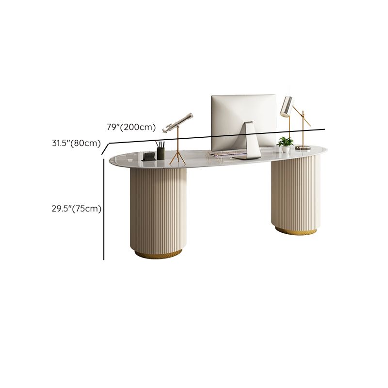 モダンな3引き出しオフィスデスクストーン29.53 "背の高い白いライティングデスク