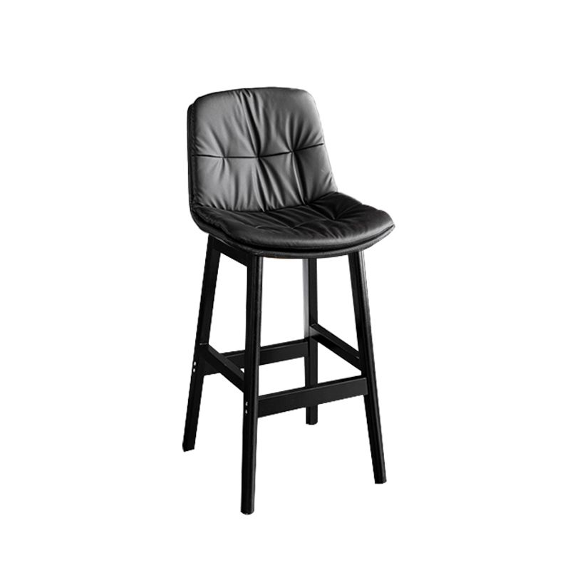 Modern Solid Wood Legs Faux Leather Bar Stools with Footrest