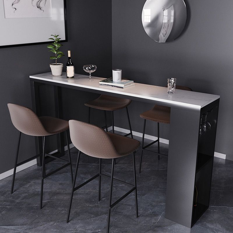 Moderner Bistro-Bartisch, rechteckiger Stehtisch aus Kunstmarmor mit Weinglashaltern