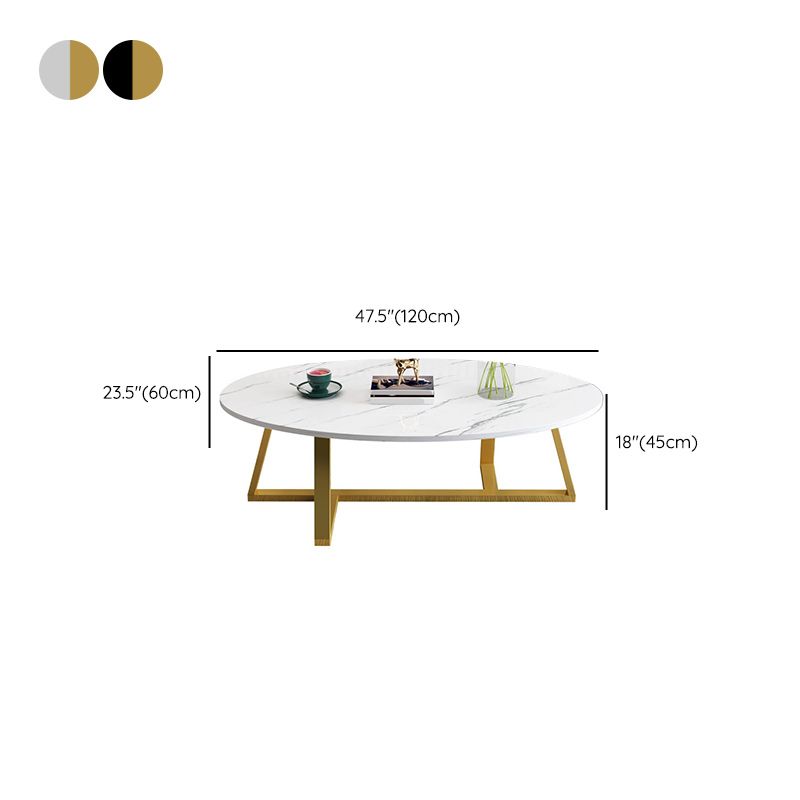 Modern Oval Coffee Table Wood and Steel Coffee Table Cross Legs