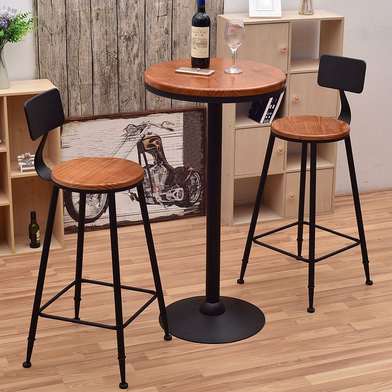 Industrial Black Iron Bar Table Natural Wood Round Top Indoor Bistro Table with Pedestal Clearhalo 'Bar Furniture' 'Bar Tables' 'bar_tables' 'furn' 'furn_bar_tables' 'Furniture' 'furniture_bar_tables' 'Kitchen & Dining Furniture' 'kitchen&dining_furn' 'kitchen' 1200x1200_3aa473cd-f679-47ba-8afb-fb2ea36c8d37