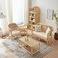 Solid Wood Sofa with Rattan Accent Tropical Living Room Sofa in Light Brone