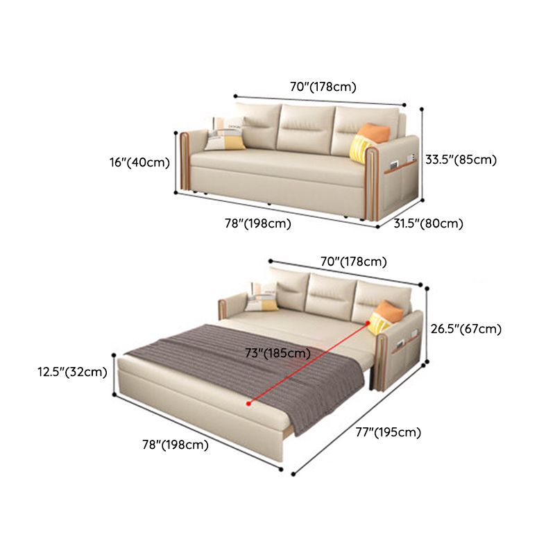 Beige 31.49 "divano letto largo glam divano in pelle finta con cuscino incluso