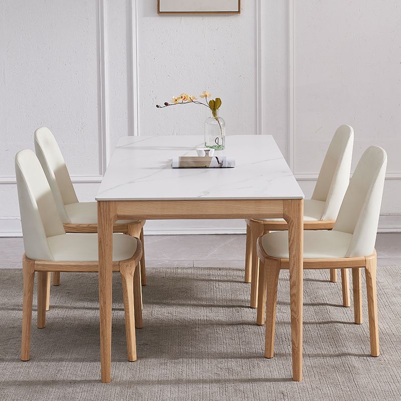 Rectangle Retro Modern Dining Table White Sintered Stone Top 4 Legs Fixed Table Clearhalo 'Dining Tables & Seating' 'Dining Tables' 'dining_table' 'furn' 'furn_dining_table' 'Furniture' 'Kitchen & Dining Furniture' 1200x1200_3aaa8483-6afd-46a1-9f36-2b9c37a7780b