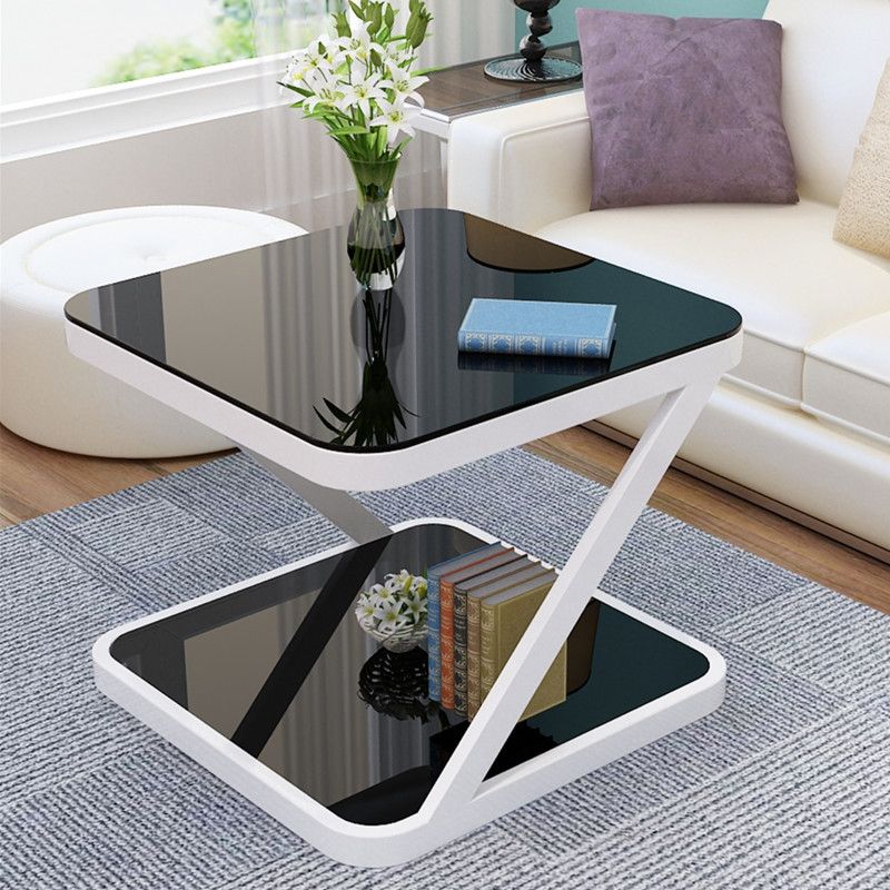 ブラック/ホワイトガラスコーナーテーブル19.69 "ストレージ付きハイエンドテーブル