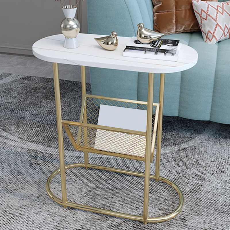 24.8" Tall Iron Frame Base End Table Oval Slate Top Side Table with Magazine Holder Clearhalo 'Coffee & Accent Tables' 'End & Side Tables' 'end_side_tables' 'furn' 'furn_end_side_tables' 'Furniture' 'Living Room Furniture' 1200x1200_3aabb55d-80c0-46a6-bebc-50f9709fc2a2