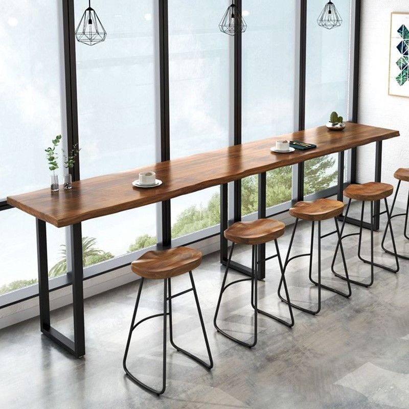 Brown Modern Style Bar Table Solid Wood and Iron Bar Table Coffee Shop Bar Table Clearhalo 'Bar Furniture' 'Bar Tables' 'bar_tables' 'furn' 'furn_bar_tables' 'Furniture' 'furniture_bar_tables' 'Kitchen & Dining Furniture' 1200x1200_3aad97eb-a2c0-4e7a-9760-59d913a3d47c