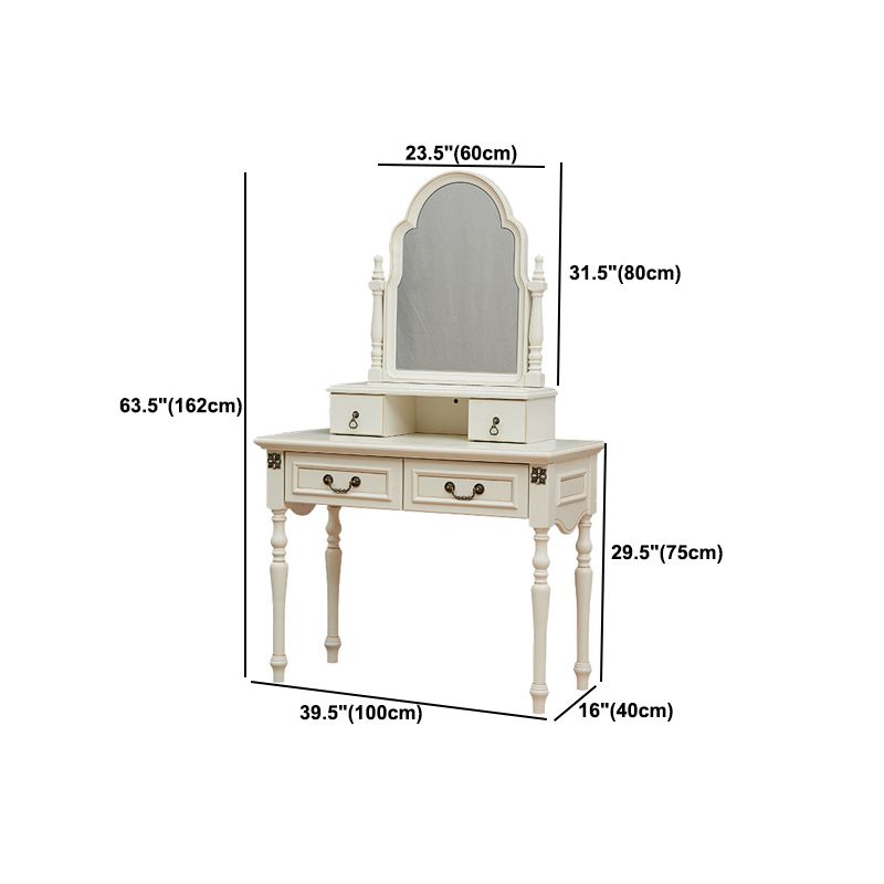 Scrivania di vanità a specchio avorio con 4 cassetti in legno vittoriano