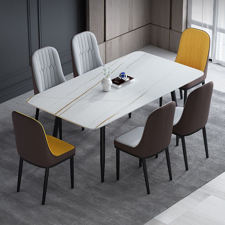 Simplicity Style Home Sintered Stone Dining Table 4 Legs Carbon Steel Base Rectangle Table Clearhalo ' dining_table' 'Dining Tables & Seating' 'Dining Tables' 'furn' 'furn_dining_table' 'Furniture' 'furniture_dining_table' 'Kitchen & Dining Furniture' 'kitchen&dining_furn' 'kitchen' 'kitchen_dining_table' 1200x1200_3ab37a38-8b36-4c68-be7c-43a07a3a8302