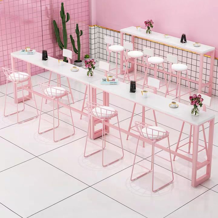 White and Pink Cocktail Bar Table Glam Trestle Indoor Bistro Accent Dining Table