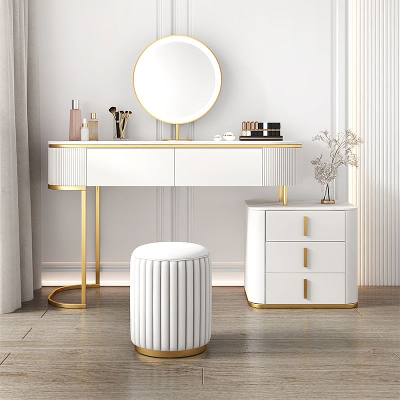 5 Drawers Vanity Set with Padded Stool 29.52" High Dresser in White Clearhalo 'Bedroom Furniture' 'furn' 'furn_makeup_vanities' 'Furniture' 'Makeup Vanities' 'makeup_vanities' 1200x1200_3ab8b787-a4f1-463a-a675-6fd0c640347c