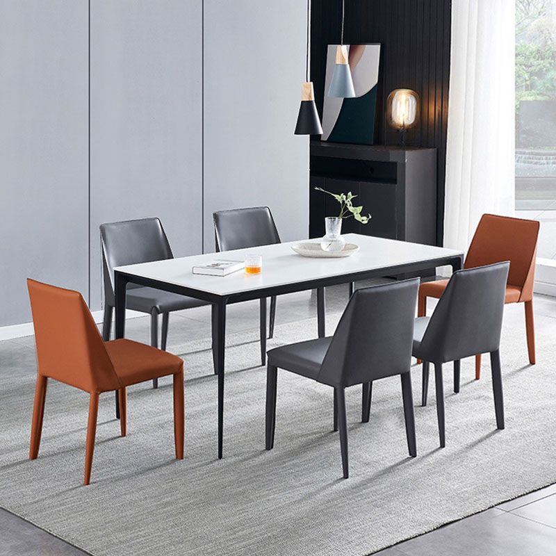 Modern Rectangle Dining Table Sintered Stone Top Table with 4 Black Metal Legs Clearhalo 'Dining Tables & Seating' 'Dining Tables' 'dining_table' 'furn' 'furn_dining_table' 'Furniture' 'Kitchen & Dining Furniture' 1200x1200_3ab98ca6-d962-486b-8f0f-e19d311ca551