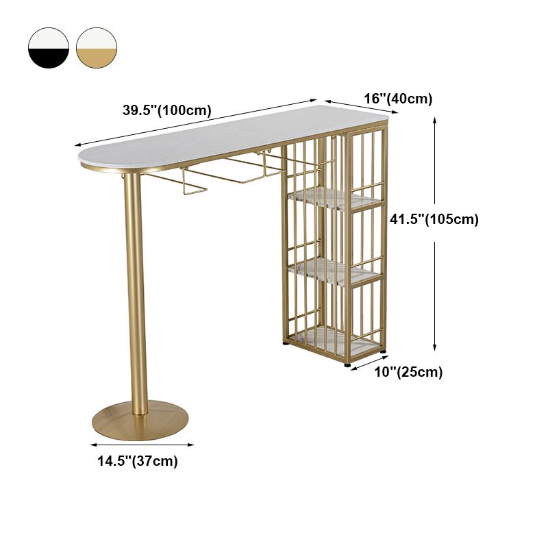 Glam White Faux Marble Bistro Table Iron Double Pedestal Bar Dining Table with 3-Shelf Clearhalo 'Bar Furniture' 'Bar Tables' 'bar_tables' 'furn' 'furn_bar_tables' 'Furniture' 'furniture_bar_tables' 'Kitchen & Dining Furniture' 1200x1200_3abd252e-eb12-443c-a3c6-b71cf23ce412