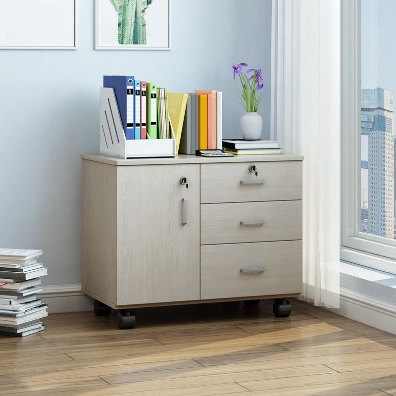 Gabinete de estilo nórdico Gabinete de almacenamiento de cajones de bloqueo de madera con ruedas