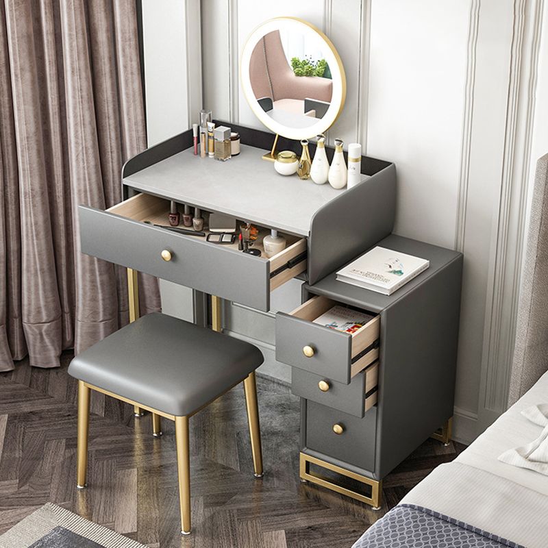 Glam Slate Top Vanity Table with 4 Drawer Dressing Table in Grey Clearhalo 'Bedroom Furniture' 'furn' 'furn_makeup_vanities' 'Furniture' 'Makeup Vanities' 'makeup_vanities' 1200x1200_3ac67445-8f37-460e-93cf-844fc5dfaa74